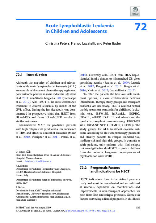 (PDF) Acute lymphoblastic leukemia in children and adolescents