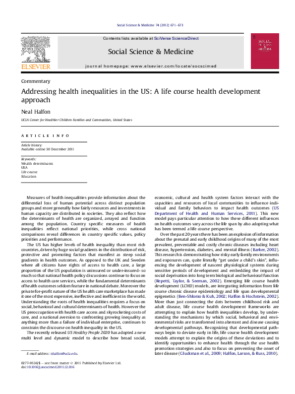 (PDF) Addressing health inequalities in the US: A life course health ...