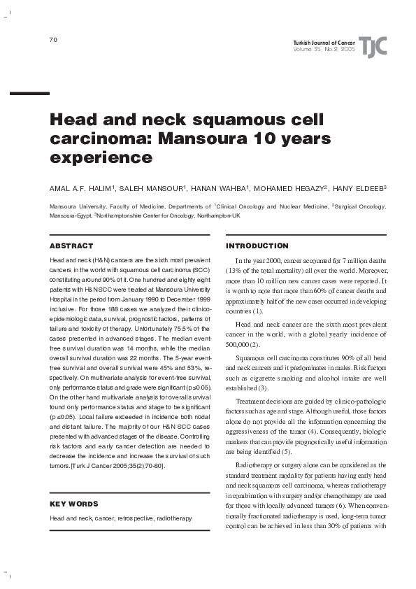 (PDF) Head and neck squamous cell carcinoma : Mansoura 10 years experience