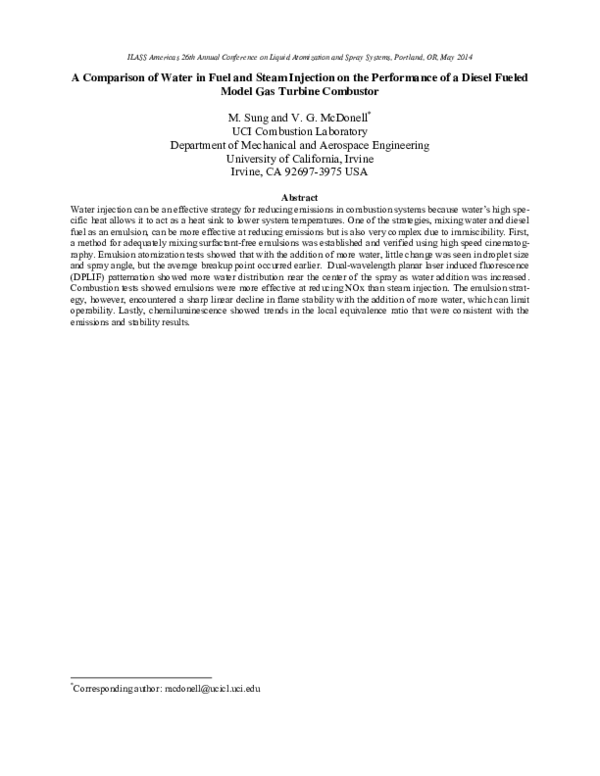 (PDF) A Comparison of Water in Fuel and Steam Injection on the ...