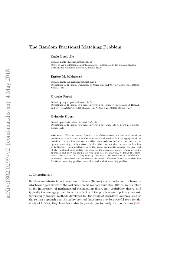 (PDF) The random fractional matching problem