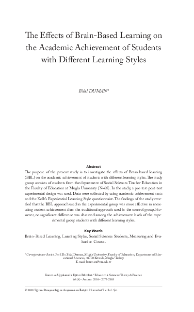 (PDF) The Effects of Brain-Based Learning on the Academic Achievement ...