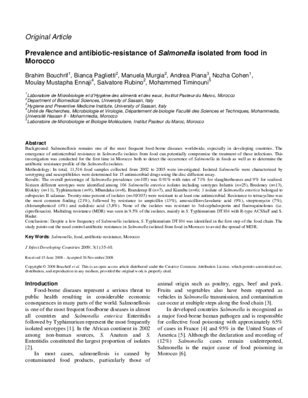 (PDF) Prevalence and antibiotic-resistance of Salmonella isolated from ...