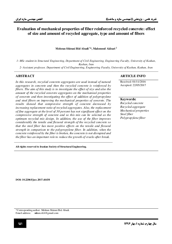 (PDF) Evaluation of mechanical properties of fiber reinforced recycled ...