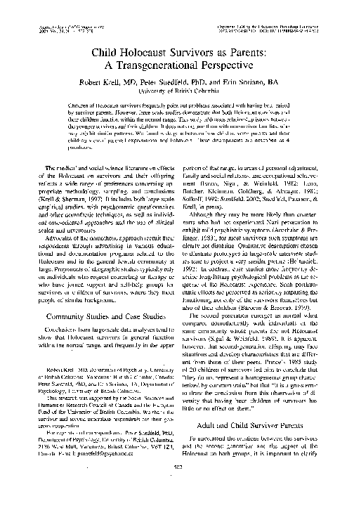 (PDF) Child holocaust survivors as parents: A transgenerational perspective