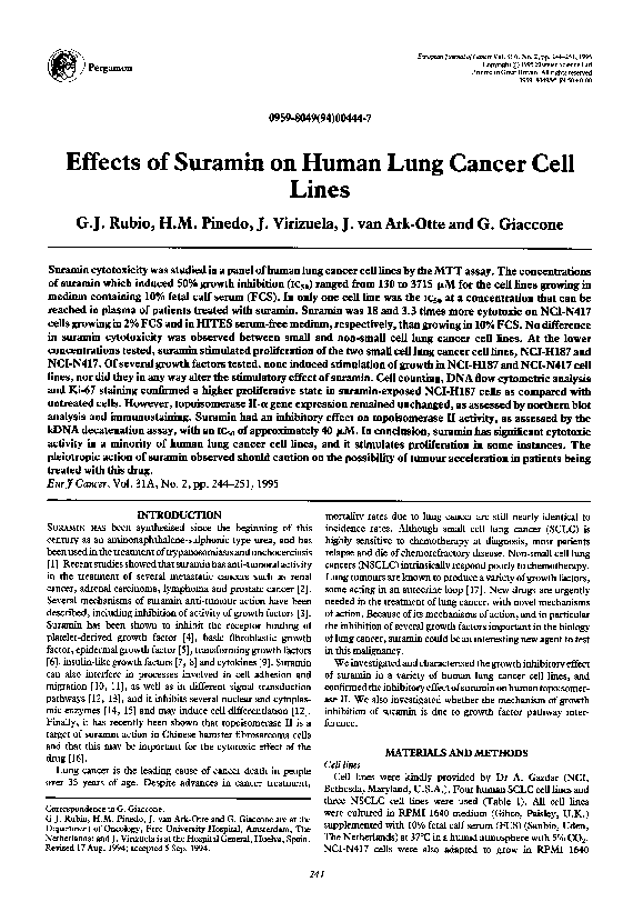 (PDF) Effects of suramin on human lung cancer cell lines