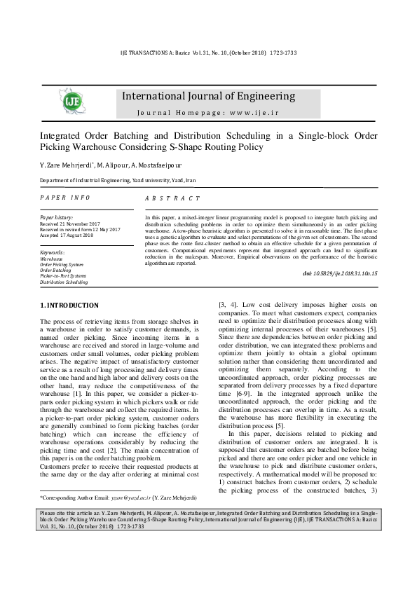 (PDF) Integrated Order Batching and Distribution Scheduling in a Single ...
