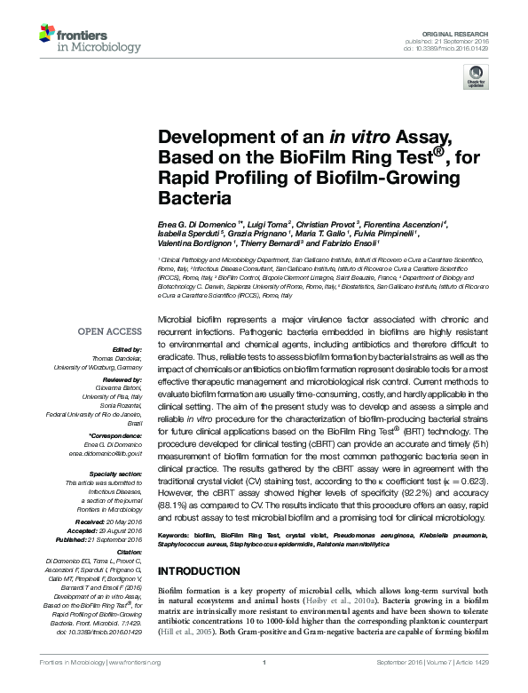 (PDF) Development of an in vitro Assay, Based on the BioFilm Ring Test ...