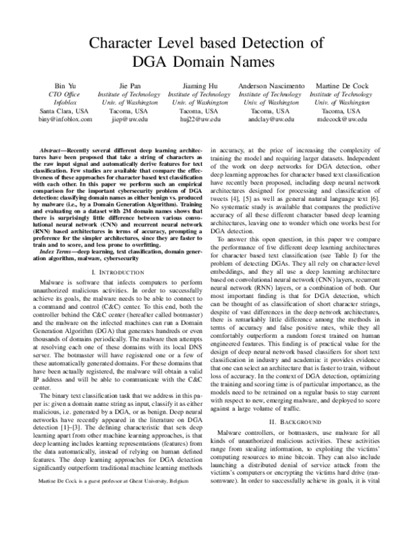 (PDF) Character Level based Detection of DGA Domain Names