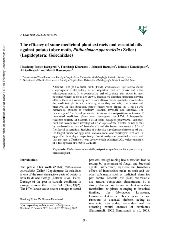 (PDF) Efficacy of some medicinal plant extracts and essential oils ...