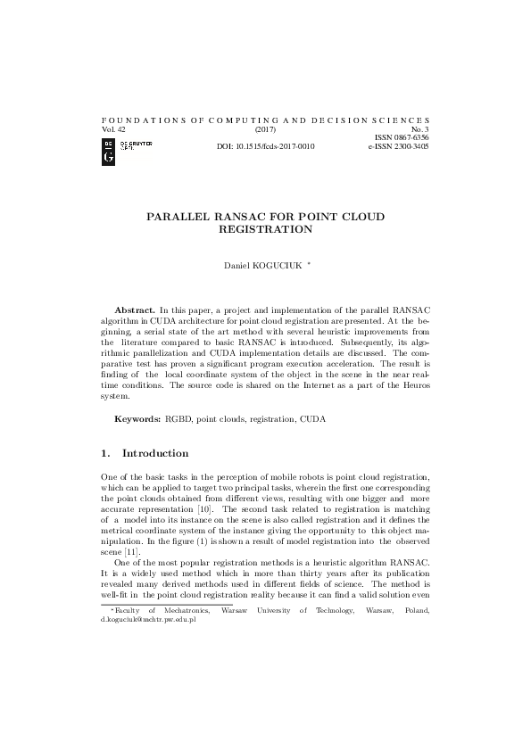 (PDF) Parallel RANSAC for Point Cloud Registration
