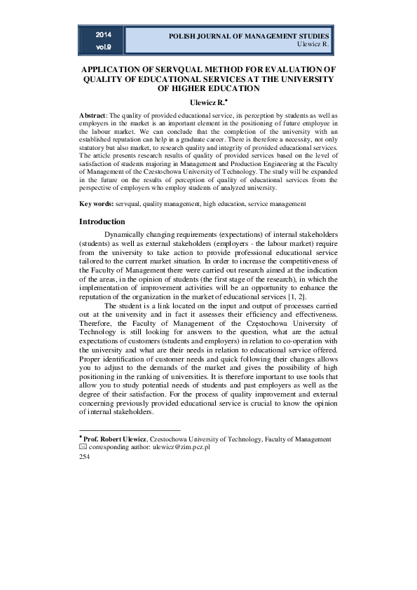 (PDF) Application of Servqual Method for Evaluation of Quality of ...