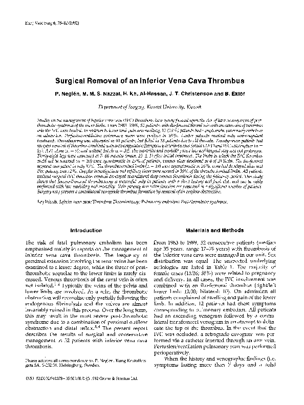 (PDF) Surgical removal of an inferior vena cava thrombus