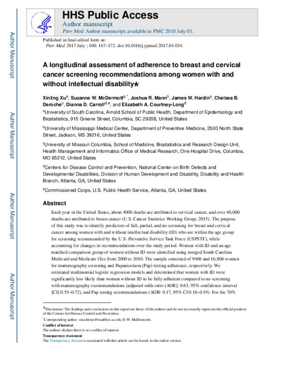 (PDF) A longitudinal assessment of adherence to breast and cervical ...