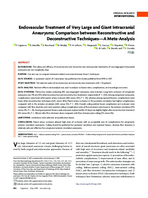 (PDF) Endovascular Treatment of Very Large and Giant Intracranial ...
