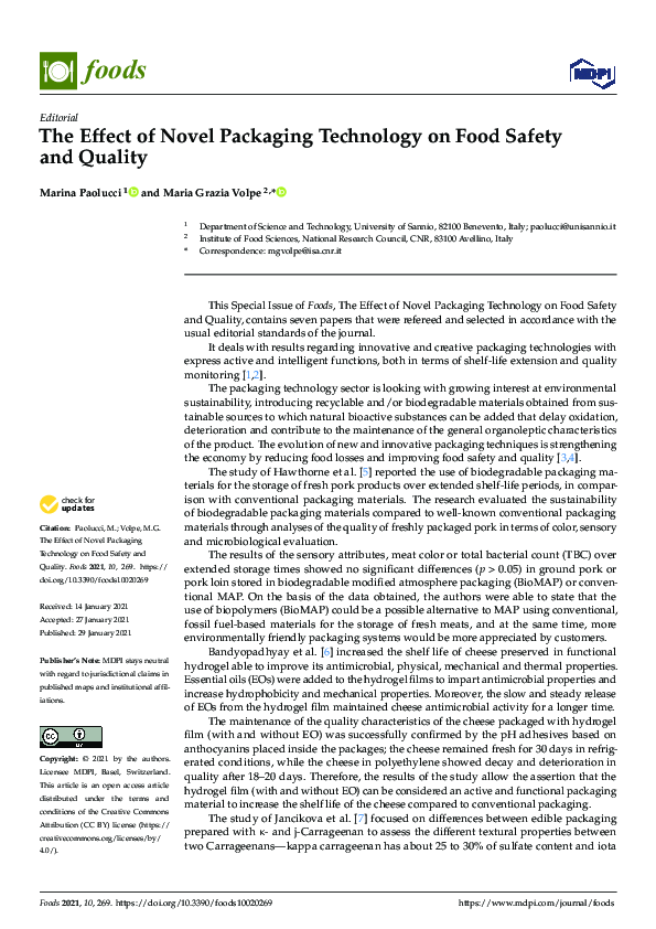 (PDF) The Effect of Novel Packaging Technology on Food Safety and Quality