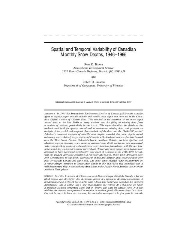 (PDF) Spatial and temporal variability of Canadian monthly snow depths ...