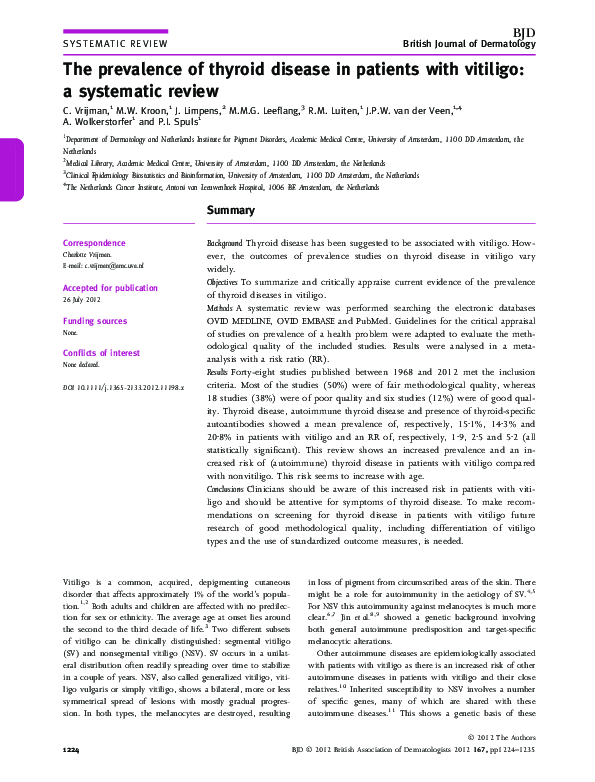 (PDF) The prevalence of thyroid disease in patients with vitiligo: a ...