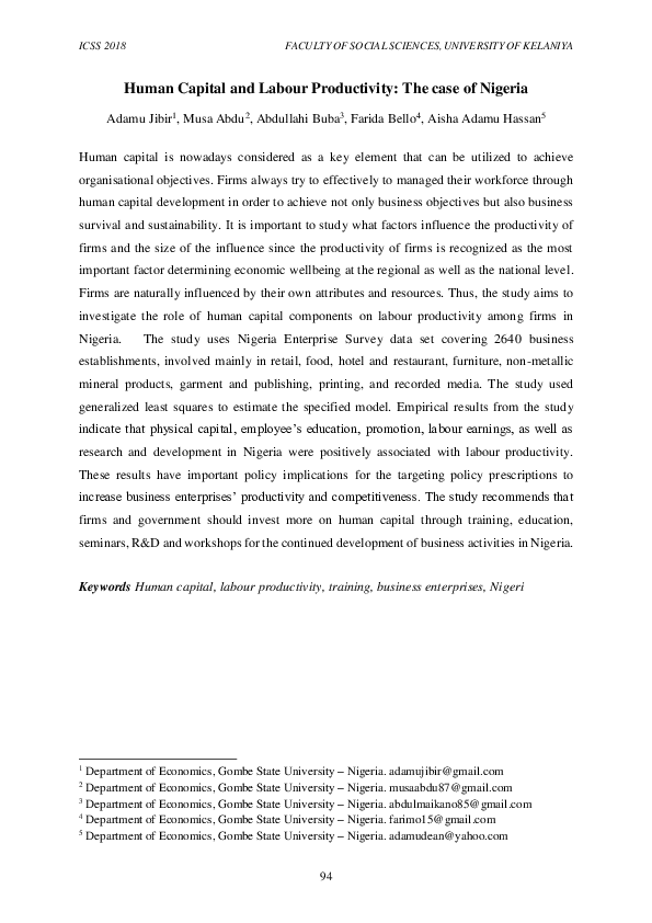 (PDF) Human Capital and Labour Productivity: The case of Nigeria