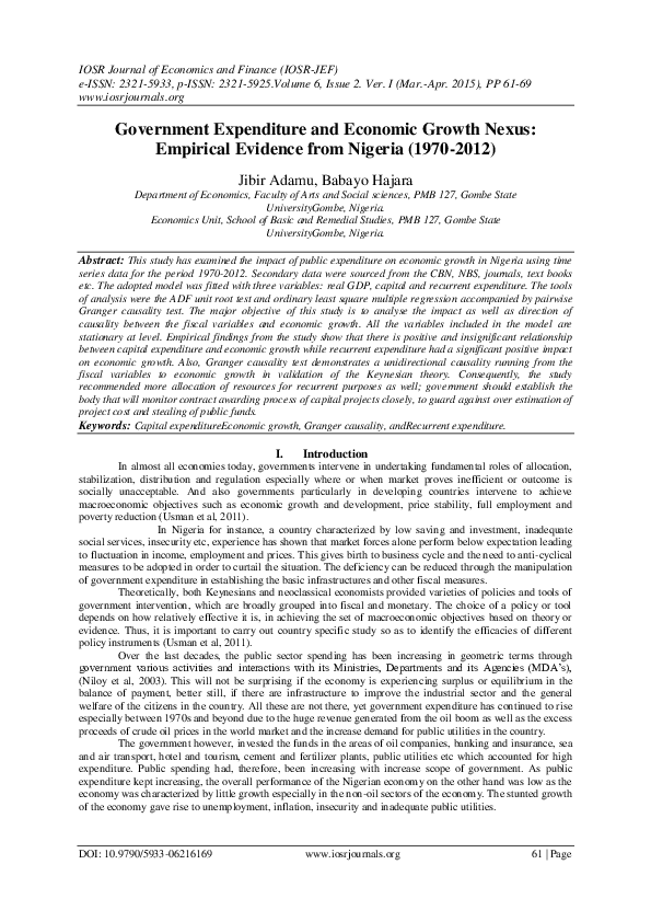 (PDF) Government Expenditure and Economic Growth Nexus: Empirical ...