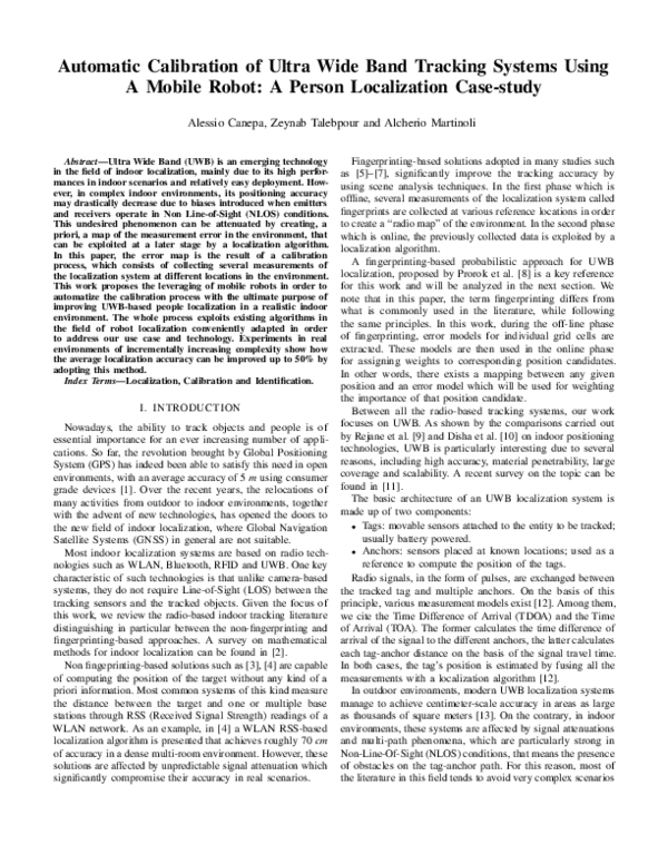 (PDF) Automatic calibration of ultra wide band tracking systems using a ...