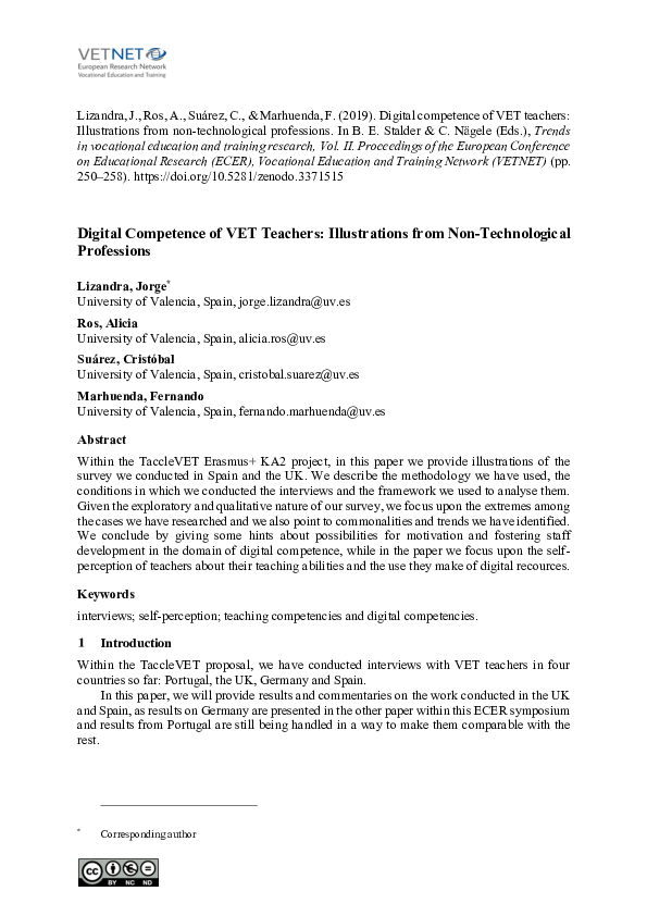 (PDF) Digital Competence of VET Teachers Illustrations from NonTechnological Professions