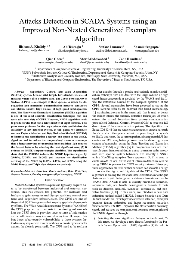 (PDF) Attacks detection in SCADA systems using an improved non-nested ...