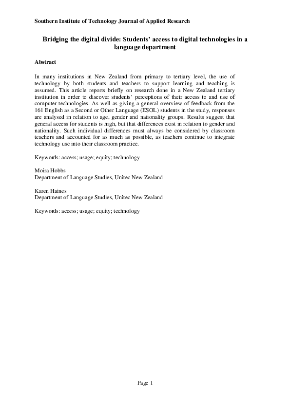 (PDF) Bridging the digital divide: Students’ access to digital ...