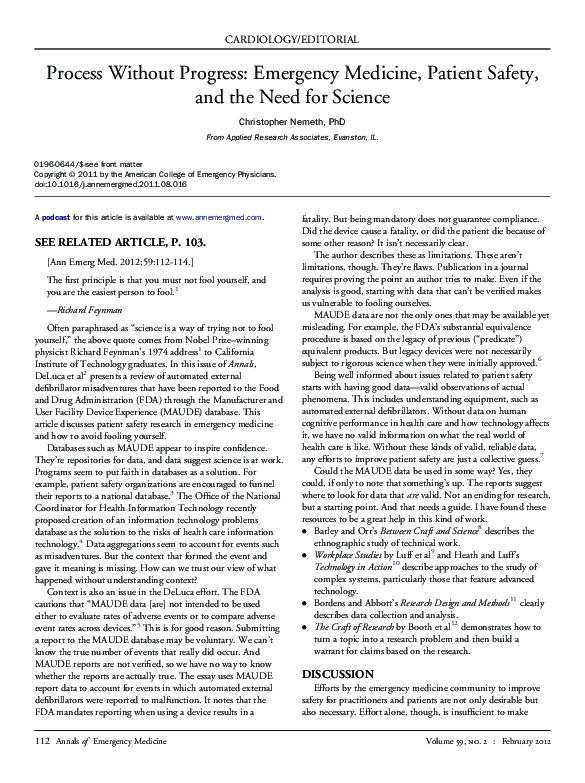 (PDF) Process Without Progress: Emergency Medicine, Patient Safety, and ...