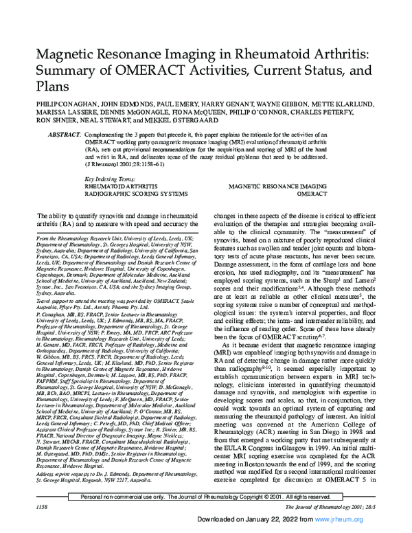 Magnetic resonance imaging in rheumatoid arthritis: summary of OMERACT ...