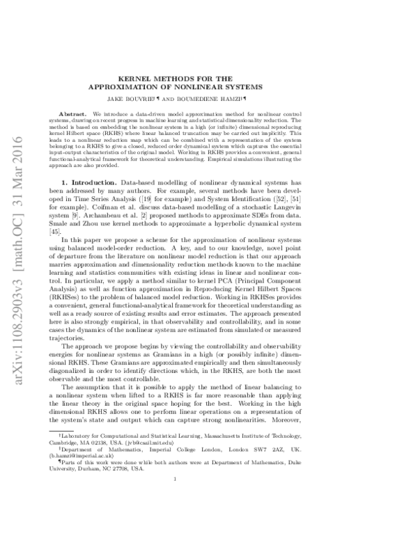 (PDF) 1Model Reduction for Nonlinear Control Systems using Kernel ...