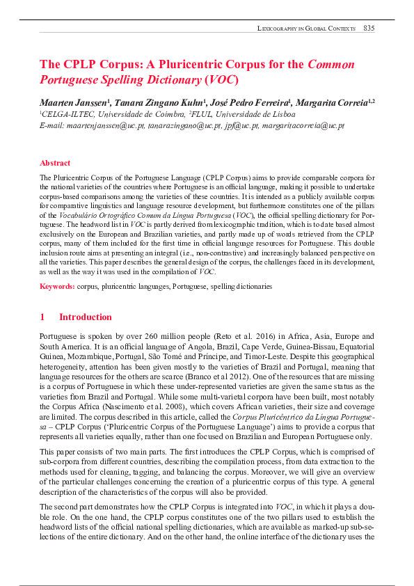 (PDF) The CPLP Corpus A Pluricentric Corpus for the Common Portuguese