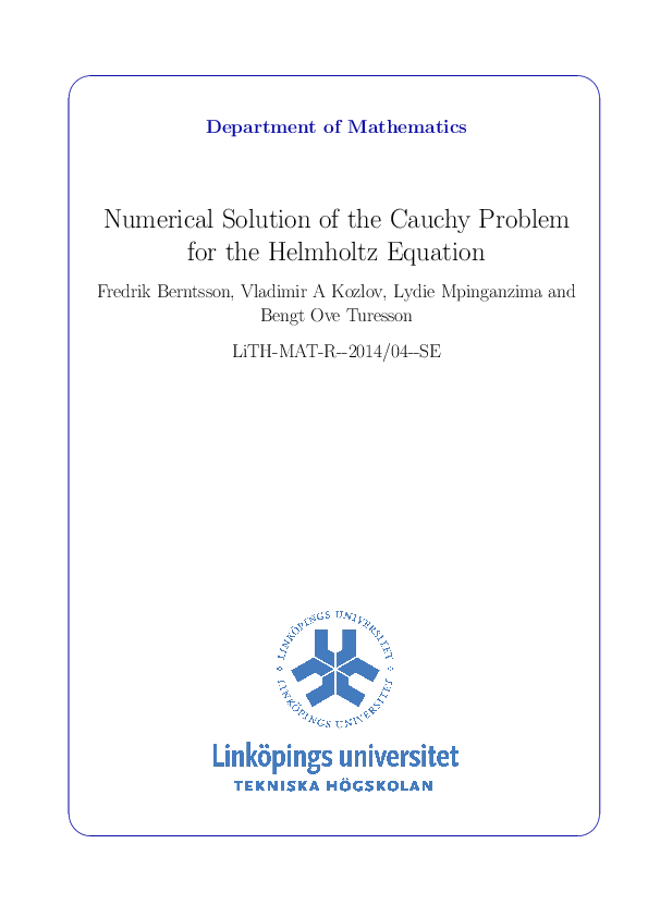 (PDF) Numerical Solution of the Cauchy Problem for the Helmholtz Equation