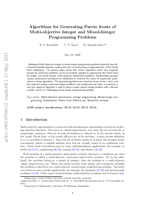 (PDF) Algorithms for generating Pareto fronts of multi-objective ...