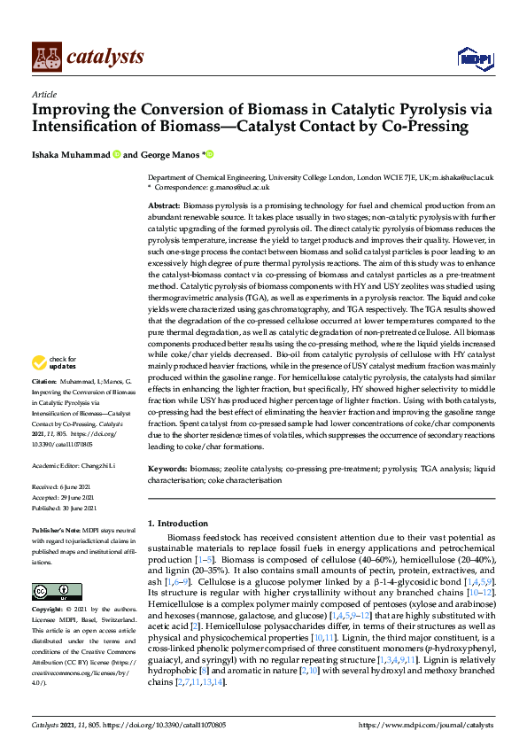 (PDF) Improving the Conversion of Biomass in Catalytic Pyrolysis via ...