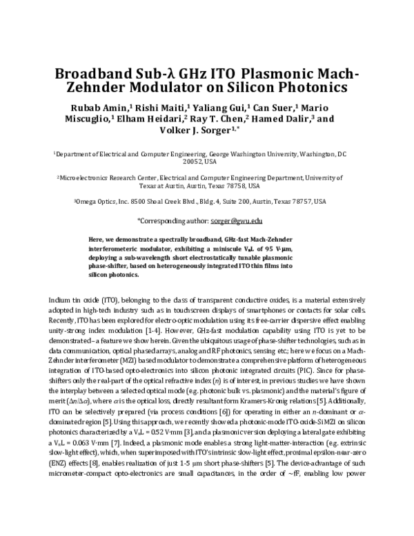 (PDF) Broadband Sub{\lambda} GHz ITO Plasmonic MachZehnder Modulator