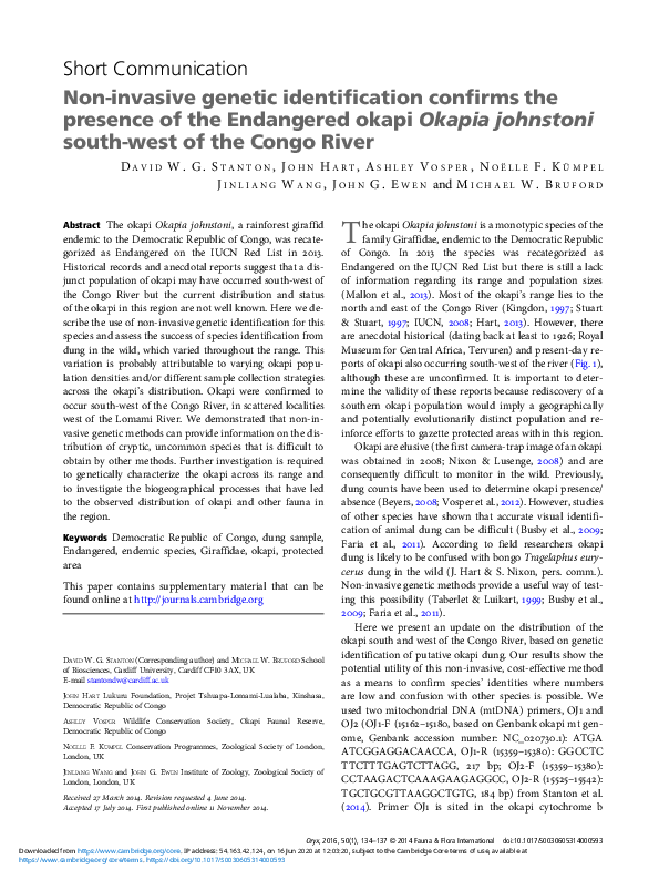 (PDF) Non-invasive genetic identification confirms the presence of the ...