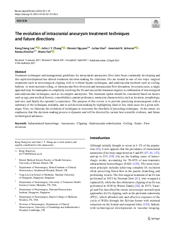 (PDF) The evolution of intracranial aneurysm treatment techniques and ...