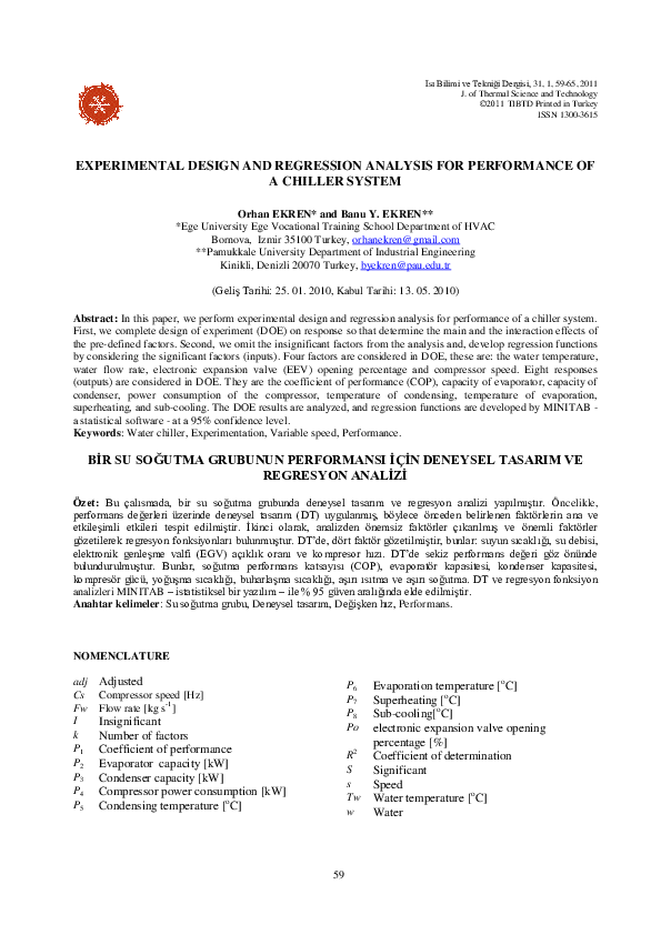 (PDF) Experimental Design and Regression Analysis for Performance of a ...