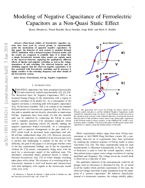 (PDF) Modeling of Negative Capacitance of Ferroelectric Capacitors as a ...