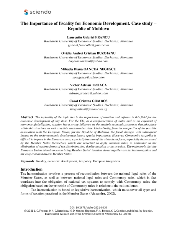 (PDF) The Importance of fiscality for Economic Development. Case study ...