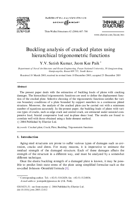 (PDF) Buckling analysis of cracked plates using hierarchical ...