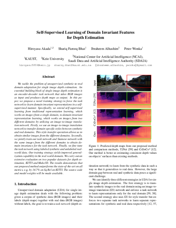(PDF) Self-Supervised Learning of Domain Invariant Features for Depth ...