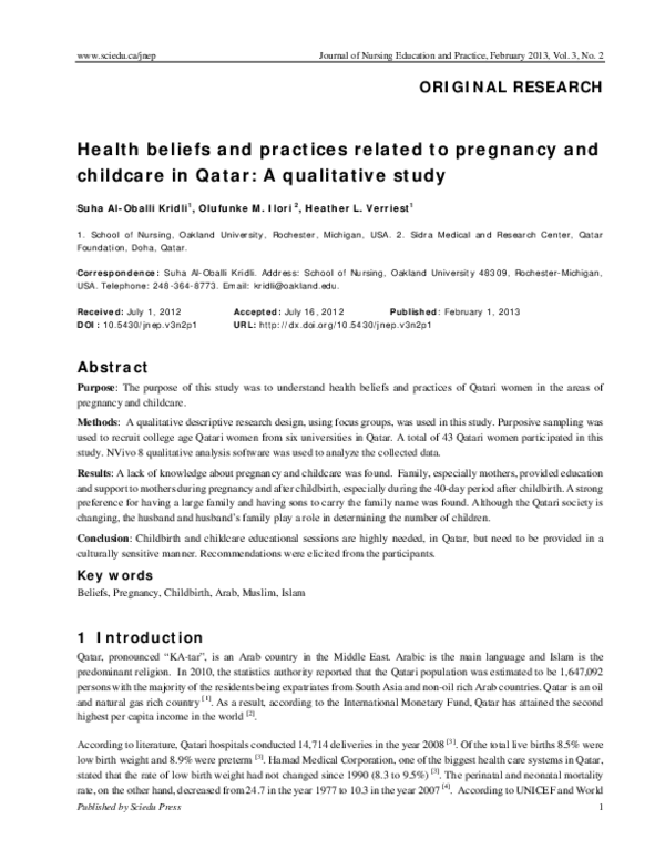 (PDF) Health beliefs and practices related to pregnancy and