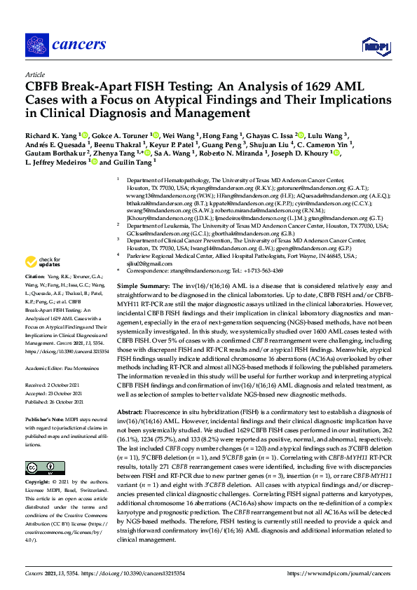 (PDF) CBFB Break-Apart FISH Testing: An Analysis of 1629 AML Cases with ...