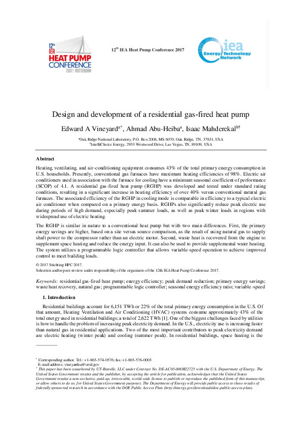 (PDF) Design and Development of a Residential Gas-Fired Heat Pump