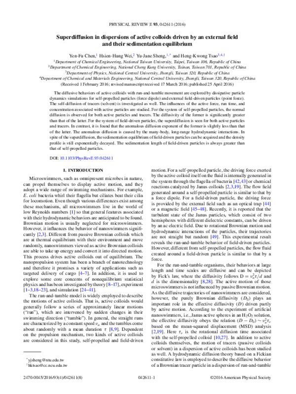 (PDF) Superdiffusion in dispersions of active colloids driven by an ...