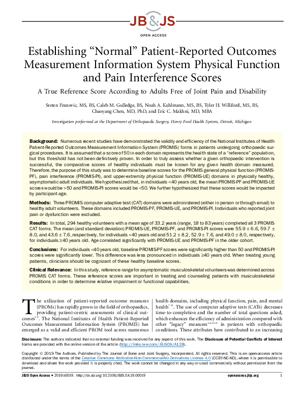 (PDF) Establishing “Normal” Patient-Reported Outcomes Measurement ...