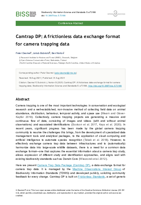 (PDF) Camtrap DP: A frictionless data exchange format for camera ...