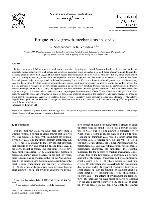 (PDF) Fatigue crack growth mechanisms in steels